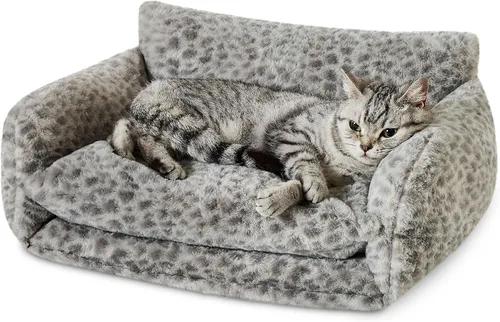Vista 28 de Hollypet Cama para gatos, mullida, multifuncional, de doble capa, suave para mascotas, sofá ortopédico para gatos y perros pequeños, color beige