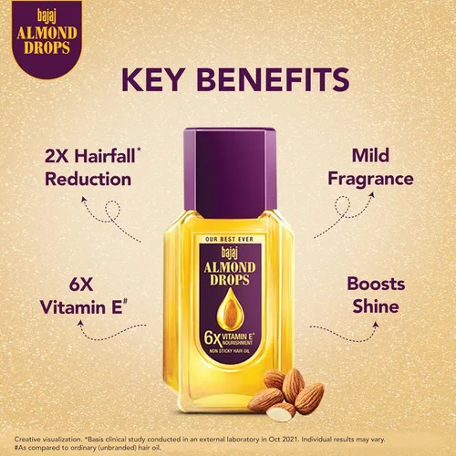 Vista 6 de Bajaj Almond Drops Aceite para el cabello Premium Con extractos de almendras reales 3.4 fl oz