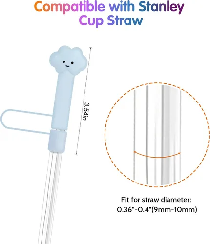 Vista 2 de 4 fundas de popote para vaso Stanley de 30 y 40 onzas, 0.4 pulgadas, silicona de estilo largo, con forma de nube, accesorios para tazas, protector a