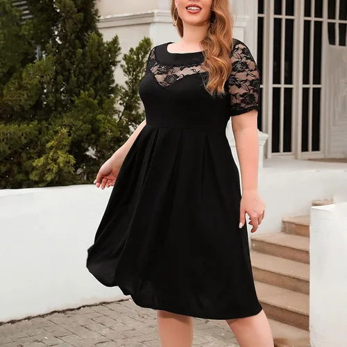 Vista 5 de Vestidos de talla grande para mujer, 2023 para primavera y verano, vestido de playa floral, elegante, romántico, con dobladillo fruncido, vestido
