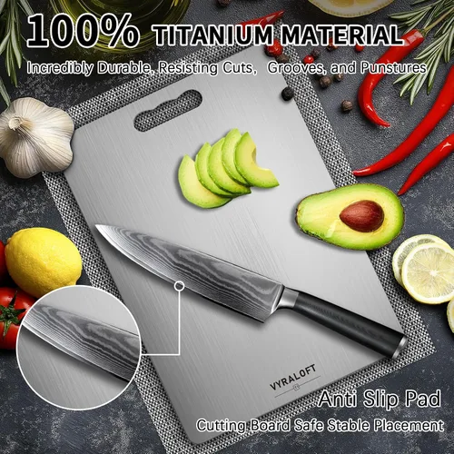 Vista 6 de Tabla de Cortar de Titanio Para Cocina Juego de 3, Tablas de Cortar de Titanio 100% Puro, Calidad de Grado Alimenticio de Doble Cara, Fácil