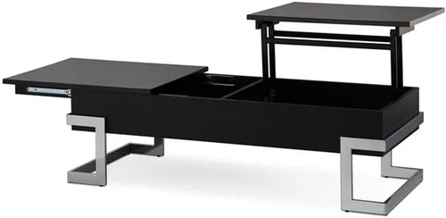 Vista 4 de Acme Mesa auxiliar rectangular con parte superior elevadora y patas de metal para sala de estar, oficina en casa, 2 unidades de almacenamiento Negro