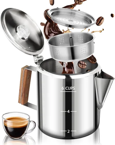 Vista 11 de Cafetera Percoladora de acero inoxidable 304, estufa de olla fácil de preparar y calentar uniformemente, 6 tazas 33.8 onzas, 33.8 fl oz, diseño
