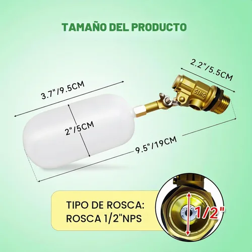 Vista 2 de Válvula de flotador de 1/2 pulgada, 2 válvulas de flotador de latón con brazo ajustable, tanque de agua, interruptor de válvula de flotador