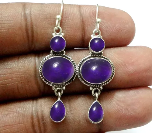Vista 11 de Pendientes colgantes de plata esterlina fina para mujeres y niñas, aretes colgantes de piedras preciosas auténticas, aretes colgantes de gota