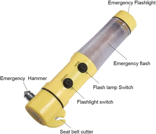 Vista 6 de XhuangTech 4 en 1 martillo de seguridad para coche, herramienta de escape de emergencia, cortador de cinturón de seguridad con interruptor