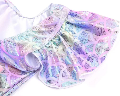 Vista 4 de JerrisApparel Girl Mermaid Swimwear Fish Scale Swimsuit Hat Headband 3PCS Set