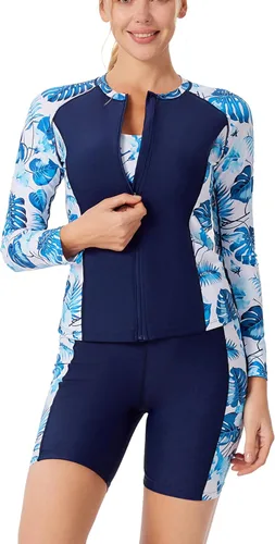 Vista 2 de JACK SMITH Traje de baño de 3 piezas de manga larga con cremallera frontal, tankini UPF 50 para mujer