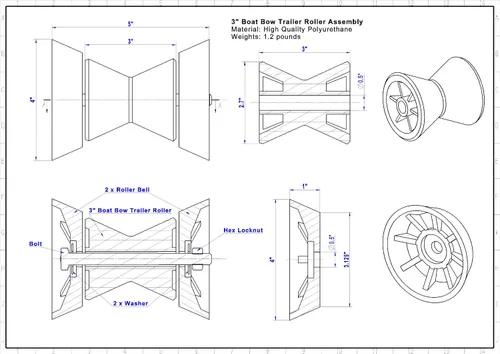 Vista 2 de Ensamblaje de rodillo de remolque de arco de barco de 3 pulgadas con campanas de extremo con eje de 1/2 pulgada, se adapta a soporte de remolque