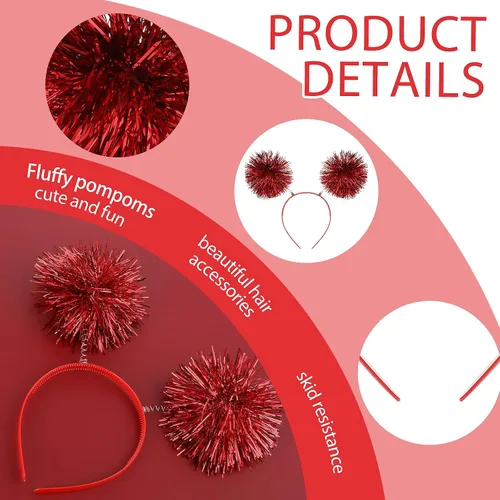 Vista 3 de Diadema con tiras de aluminio con pompones, diadema de oropel a la moda, bola esponjosa, lazo para el cabello, accesorios para el cabello