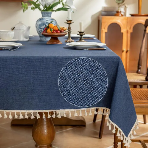 Vista 10 de AmHoo Mantel de mezcla de lino, mantel rectangular de 7.12 oz/m² con costuras y borlas para cocina, comedor, boda, bufé, 55 x 55 pulgadas