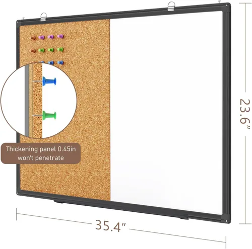 Vista 6 de maxtek - Pizarra blanca combinada y tablero de corcho para anuncios 24 x 18, pizarra blanca magnética, tablero combinado de borrado en seco