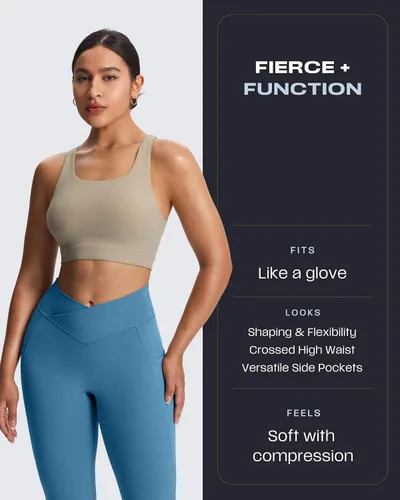 Vista 34 de Aoxjox Trinity - Pantalones de yoga de cintura alta con bolsillos para mujer, control de abdomen, cintura cruzada, leggings de entrenamiento suaves