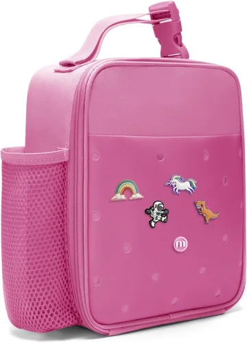 Vista 12 de MEXS Bolsa de almuerzo para niños, lonchera aislada para niñas y niños, lonchera duradera (ajustable) con soporte para botella de agua/forro