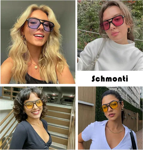 Vista 3 de Schmonti Gafas de sol estilo aviador retro de los años 70 para mujeres y hombres, gafas de sol clásicas con marco cuadrado, protección UV400