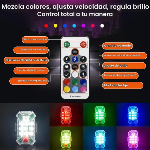 Vista 3 de 4 luces estroboscópicas LED inalámbricas mejoradas con control remoto, luces de advertencia de emergencia recargables por USB, luces LED