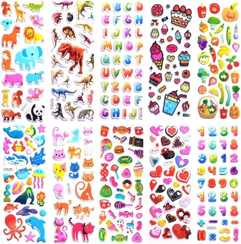 Vista 3 de Adhesivos para niños 1000+, adhesivos 3D hinchados para niños y bebés, paquete variado de 40 hojas diferentes para álbumes de recortes, regalos