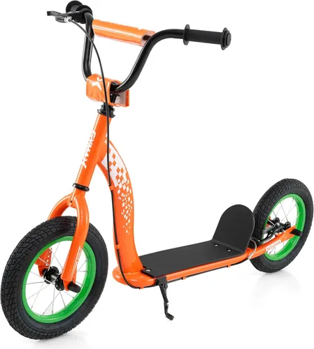 Vista 10 de GYMAX Patinete, Patinete de Empuje para Adultos, Adolescentes, Niños con Manubrio Ajustable, Ruedas Inflables de 12 Pulgadas, Freno de Pinza