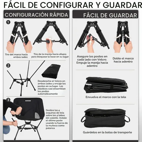 Vista 6 de MARCHWAY Silla de camping plegable ligera con bloqueo de resorte, estable y compacta portátil para campamento al aire libre, viajes, playa, picnic