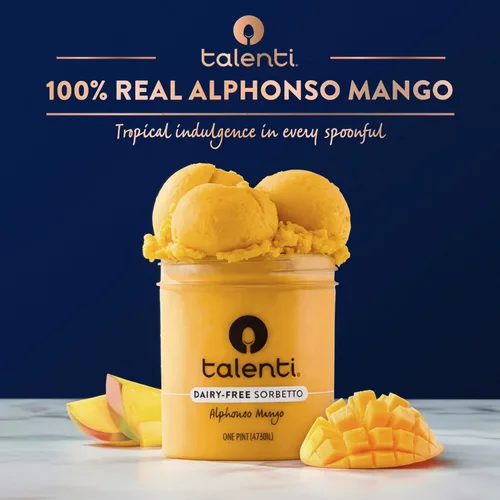 Vista 5 de Talenti Sorbetto para una deliciosa alternativa de helado sin lácteos Mango Alphonso hecho con ingredientes sin OMG, 1 pinta