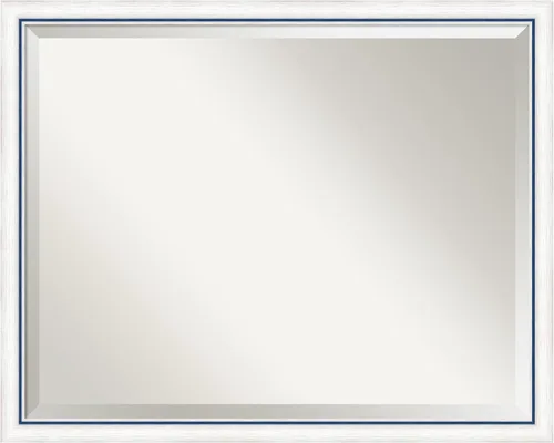 Vista 12 de Amanti Art - Espejo de baño blanco para sobre lavabo, espejo de tocador rectangular Morgan blanco azul de 22x18, marco de madera moderno pequeño, se