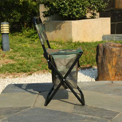 Vista 6 de Silla de camping plegable con bolsa enfriadora, taburete compacto para pesca, camping, senderismo, viajes, barbacoa (camuflaje militar)
