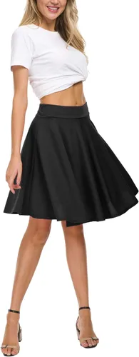 Vista 3 de Falda básica EXCHIC para mujer, corte redondo, largo a la rodilla, casual, elástica, mini falda de patinadora