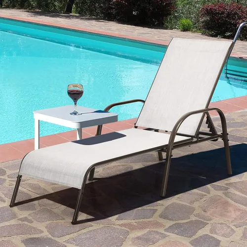 Vista 4 de COSTWAY Sillón de patio al aire libre, tumbona, tela ajustable, reclinable, reposabrazos para piscina (gris)