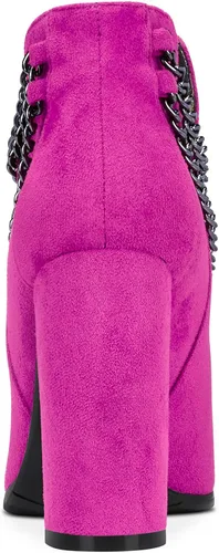 Vista 3 de Aachcol Botines cortos para mujer, puntera puntiaguda, tacón alto grueso, gamuza de 4 pulgadas