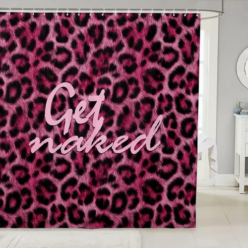 Vista 8 de Feelyou Leopard Print Lips Shower Curtain for Bathroom Decor Cheetah Print Bath Curtain Kissing Lips Bathroom Accessories Waterproof Polyester