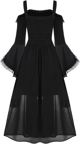 Vista 2 de Bilqis Disfraces medievales góticos de Halloween para mujer, vestidos vintage de encaje con hombros descubiertos, disfraz de vampiro, vestidos