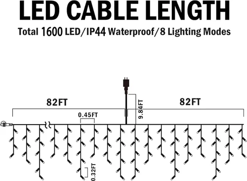 Vista 4 de Hezbjiti - Luces de Navidad para decoración al aire libre, 1600 luces LED de 164 pies, 8 modos, 320 gotas, guirnalda de luces para decoración