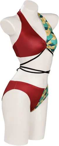 Vista 4 de Demon Kamado Nezuko - Traje de baño de verano para mujer traje de baño Kanroji Mitsuri traje de baño de anime Kimetsu no Yaiba Cosplay