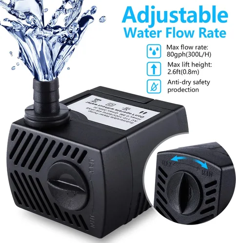 Vista 3 de CWKJ Bomba de fuente, bomba de agua sumergible de 80 GPH(4 W, 300 L/H), bomba de agua duradera para fuente al aire libre con tubo de 4.9 pies