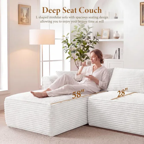 Vista 4 de Vesgantti - Sofá modular sin hueso de 106 pulgadas con diván, asiento profundo, cómodo sofá modular de pana de espuma viscoelástica para sala