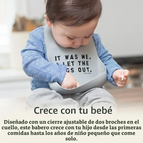 Vista 4 de Babero para bebés para comer de Bella Tunno, babero de silicona impermeable con gran atrapaalimentos, ajuste ajustable para bebés de 4 a 12 meses