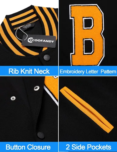 Vista 5 de COOFANDY Chaqueta Varsity para hombre, ajuste regular, casual, letterman, béisbol, bomber