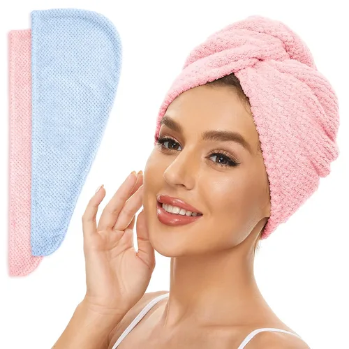 Vista 13 de SimpleField Paquete de 2 toallas de microfibra para el cabello para mujer, antiencrespamiento, de secado rápido, turbante para todo tipo de cabello