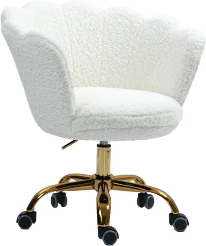 Vista 23 de Cómoda silla de trabajo para oficina en casa con ruedas, bonita y moderna tapizada de terciopelo con respaldo de concha, silla de escritorio Negro