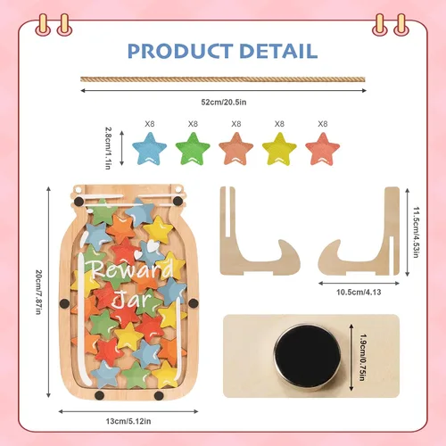 Vista 2 de Tarro de recompensa magnético personalizado con estrellas, tarro de recompensa para el aula para niños, tabla de comportamiento del sistema