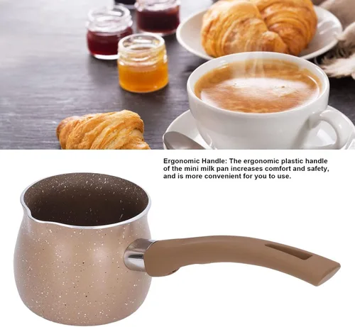 Vista 2 de Sartén de leche antiadherente de 3.1 in, olla de café antiquemaduras de una sola manija, sartén antiadherente, mini olla de leche de cerámica (café)