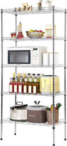 Vista 8 de Estantería de 6 alambres ajustable, estante de almacenamiento de metal con patas niveladoras para armario, lavandería, despensa, cocina, garaje