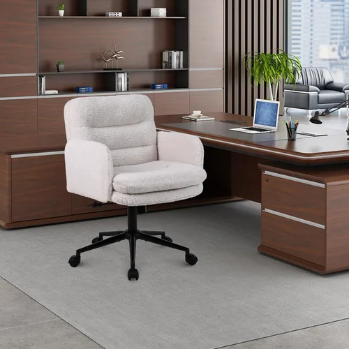 Vista 2 de Youhauchair Silla tapizada para oficina en casa, cachemira sintética, moderna, respaldo medio, silla de escritorio con ruedas, ergonómica, altura