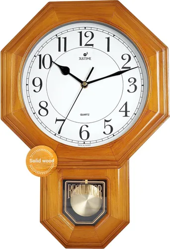 Vista 12 de JUSTIME Reloj de péndulo de madera maciza con carillones de estilo tradicional de escuela, con melodía de Westminster cada hora, fabricado en Taiwán