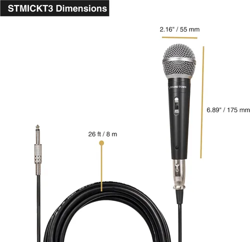 Vista 5 de Sound Town Kit de micrófono dinámico profesional de mano de 3 piezas con estuche de transporte, clips de micrófono, cables de audio XLR de 26 pies a
