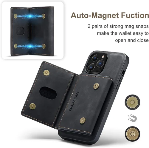 Vista 4 de Funda trasera desmontable 2 en 1 compatible con iPhone 13 Pro Max con tarjetero de cuero bolsillo delgado fundas para teléfono 6.7 pulgadas (negro)