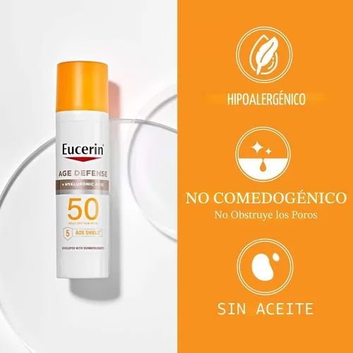 Vista 5 de Eucerin Sun Sunscreen Lotion Bundle, SPF 50, paquete variado, 2 artículos Advanced Hydration SPF 50 Sunscreen Lotion (5 FL OZ), Age Defense Face