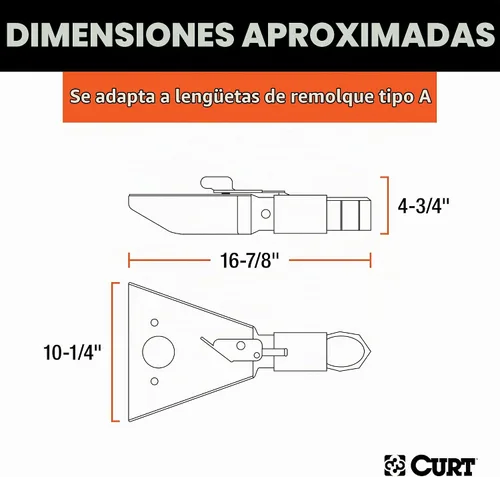 Vista 2 de CURT 25227 Acoplador de remolque negro con marco A, bola de enganche de 2-5/16 pulgadas, 12,500 libras