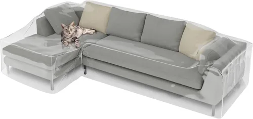 Vista 8 de Fanfanwin Funda transparente para sofá en forma de L de 106" x 59" x 42" Funda gruesa y resistente impermeable de vinilo para sofá seccional