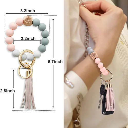 Vista 2 de Llavero de pulsera pulsera con cuentas de silicona bonitos llaveros para mujer